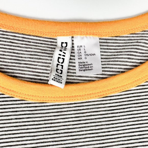 H&M Divided Basic Yellow Black White Striped Short Sleeve Ringer Tee (Large) - Picture 3 of 4